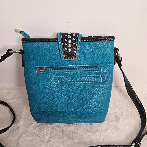 P&G Turquoise Faux Leather Western Bling Rhinestone Crossbody Bag - Picture 5 of 16